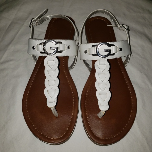 g by guess white sandals